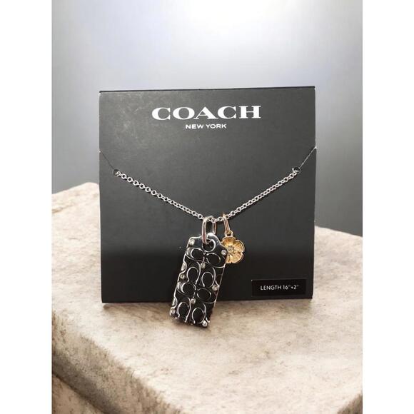 Coach Jewelry - NWT Coach Quilted C Tag Pendant Silver Necklace 16 in with 2 in extender